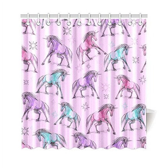 Libin Seamless Pattern Shower Curtain Unicorns Polyester Fabric Shower Curtain Bathroom Sets 66x72 Inches