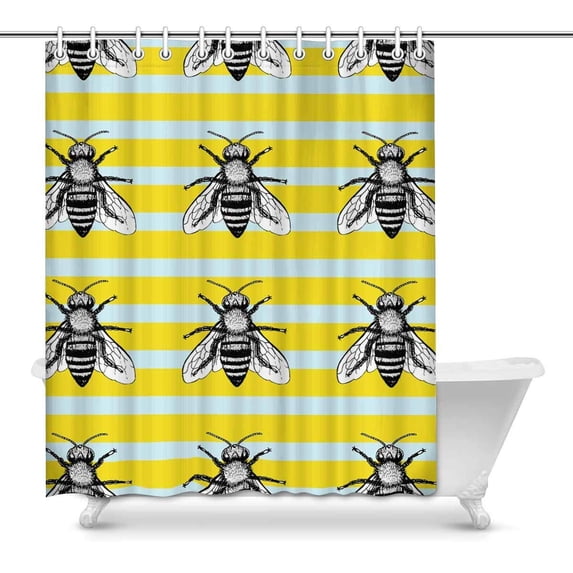 Libin Seamless Pattern With Bees Waterproof Fabric Shower Curtain Bath Curtain 60x72 inches