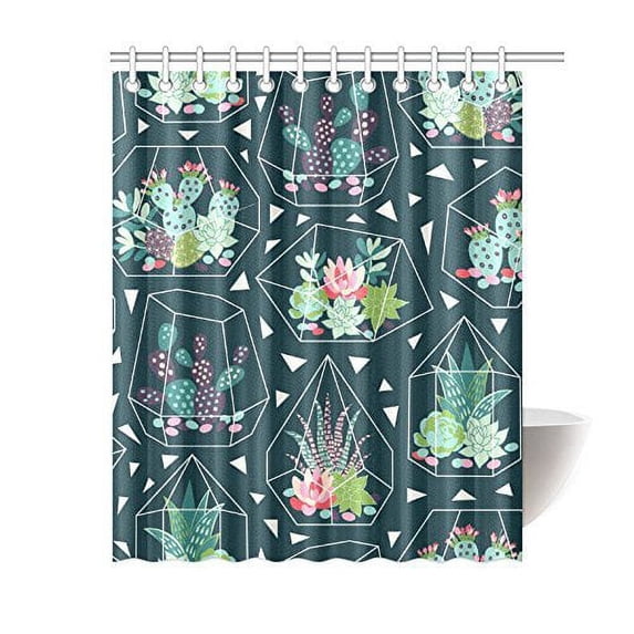 Libin Seamless Pattern With Succulents And CactuseShower Curtain Bathroom Decor 60x72 Inch