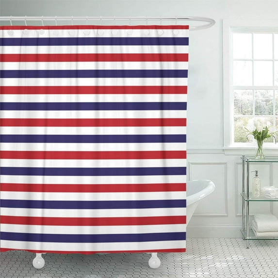 Libin Seamless Red White and Blue Stripe Pattern Fabric USA Shower Curtain 60x72 inch