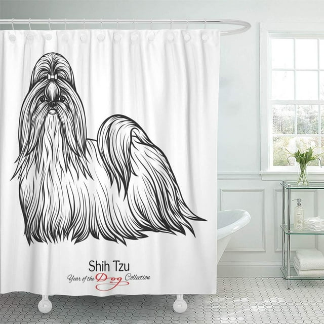 Tablerazzi Cute Schnauzer Dog Shower Curtain Set - Waterproof Fabric, 72x72 Inches, Includes 12 Hooks