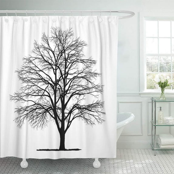 Libin Silhouette Drawing of The Tree Detailed Beech Branch Dead Organic Shower Curtain 66x72 inch