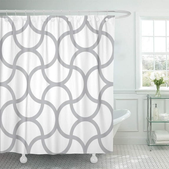 Libin Silver Monochrome Pattern Simple Geometric Lines on White Gray Shower Curtain 60x72 inch