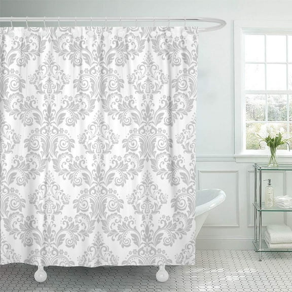 Libin Silver in The of Baroque Gray and White Floral Shower Curtain 60x72 inch