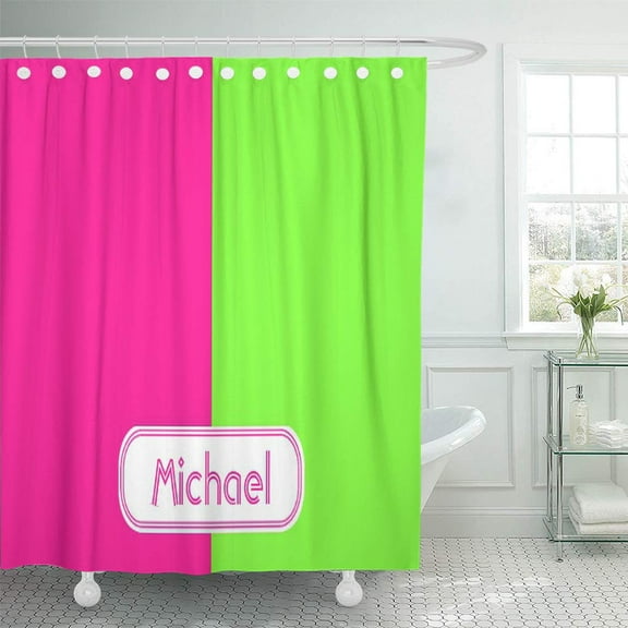 Libin Simple Modern Bright Neon Pink Green Block Stripe Vivid Shower Curtain 60x72 inch