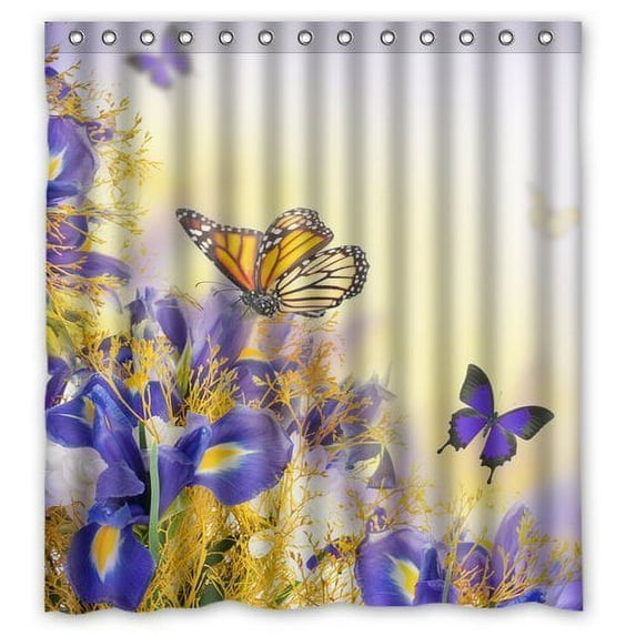 Libin Simple and Nature Butterfly Monarch and Flowers Waterproof Polyester Fabric Shower Curtain 66x72 inches