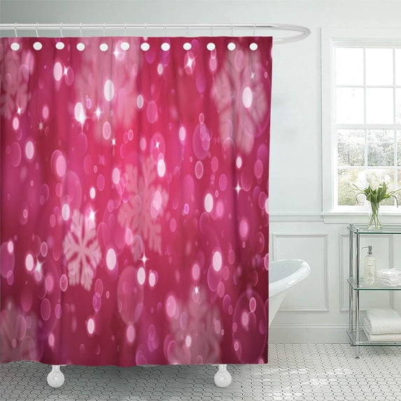 Libin Snow Christmas White Blurred Snowflakes on Pink Blur Bokeh Celebrate Shower Curtain 66x72 inch