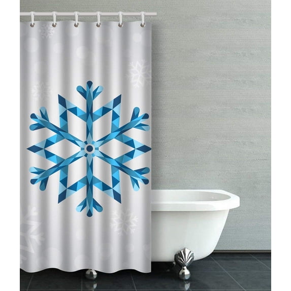 Libin Snowflake Of Geometric Christmas New Year Holiday White Snowflakes And Snowfall Shower Curtain Bathroom Curtain 36x72 inches