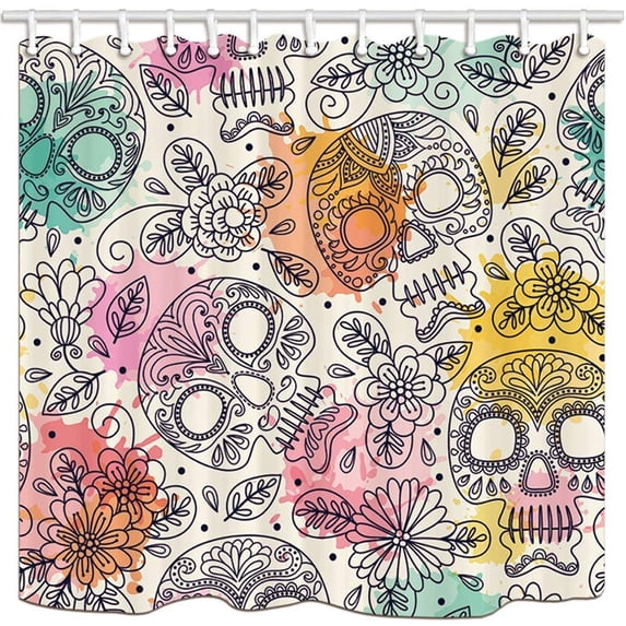 Libin Splash Skull Skulls Graphics in Plant Flowers Polyester Fabric Bathroom Shower Curtain 66x72 inches