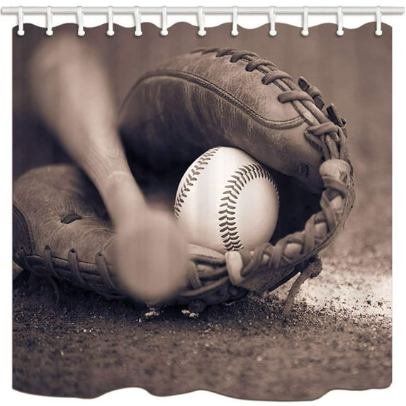 Libin SportBaseball Bat mitt glove Polyester Fabric Bathroom Shower Curtain 66x72 inches