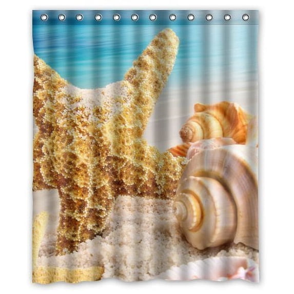 Libin Starfish Sea Star Summer Beach Shower Curtain Polyester Fabric Bathroom Decorative Curtain Size 60x72 Inches