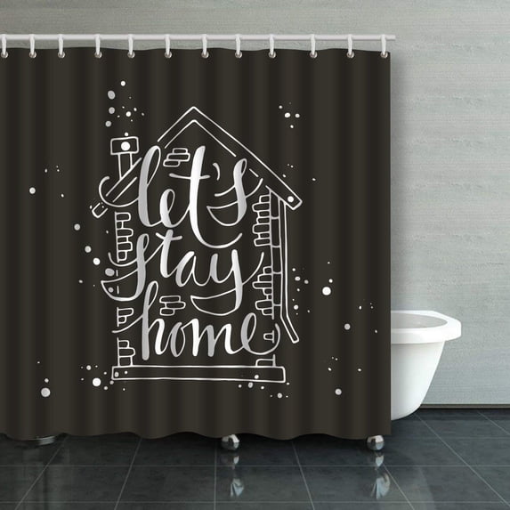 Libin Stay Home Hand Drawn Lettering Quote Modern Calligraphy Banner Badge Emblem Shower Curtain Bathroom Curtain 66x72 inches