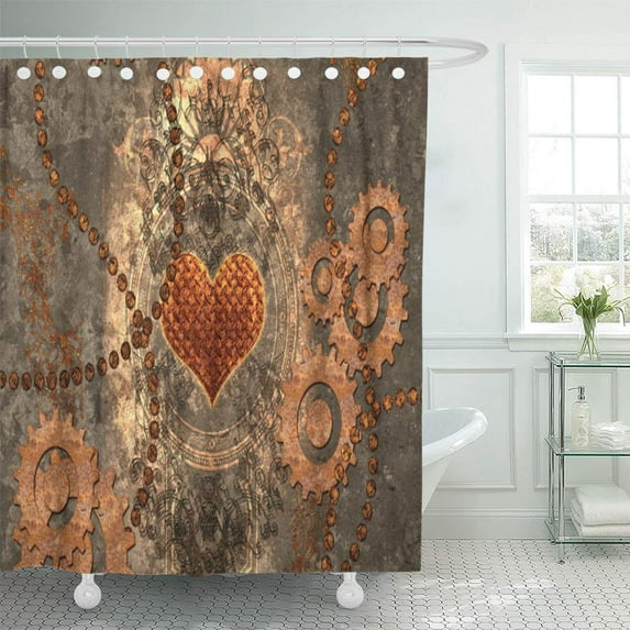 Libin Steam Steampunk Wonderful Heart of Rusty Metal Love Gears Shower Curtain 60x72 inch