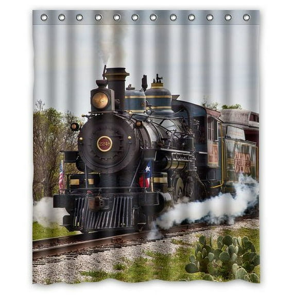 Libin Steam Train Shower Curtain Polyester Fabric Bathroom Decorative Curtain Size 60x72 Inches
