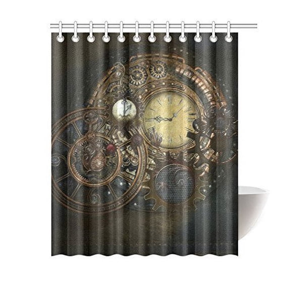 Libin Steampunk Clocks And Gears Bathroom Waterproof Fabric Shower Curtain 60x72 inches