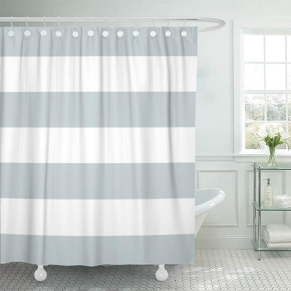 Libin Stripes Wide Striped in Silvery Blue and Modern Bold Shower Curtain 66x72 inch