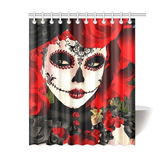 Libin Sugar Skull Flower Day Of The DeadShower Curtain Bathroom Decor 66x72 Inch