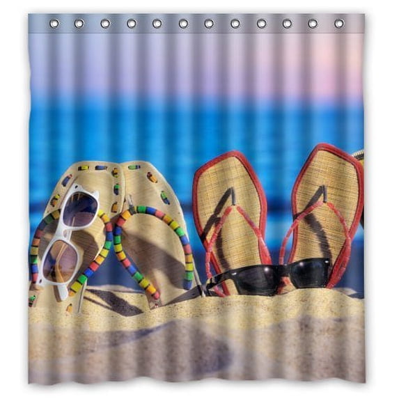 Libin Summer Beach Flip Flops High Shower Curtain Polyester Fabric Bathroom Decorative Curtain Size 66x72 Inches