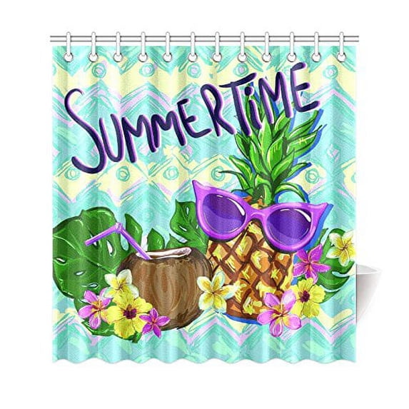 Libin Summertime Hipster Pineapple Shower Curtain, Tropical Fruit Palm Leaf Flower Polyester Fabric Shower Curtain Bathroom Sets with Hooks 66x72 Inches