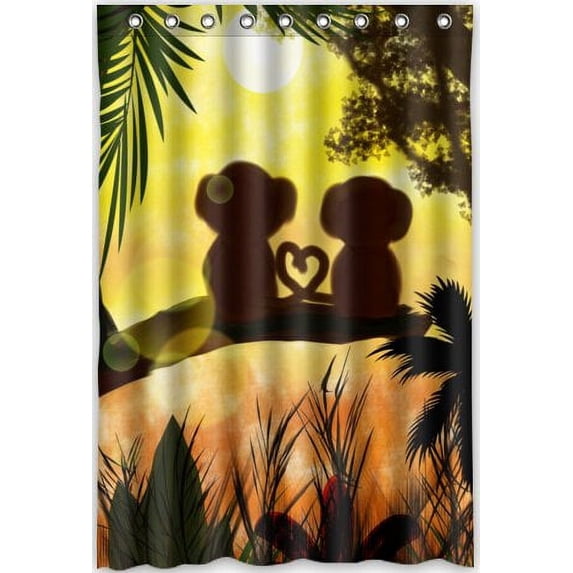 Libin Sunset Jungle Forest Love Monkey Shower Curtain Polyester Fabric Bathroom Decorative Curtain Size 48x72 Inches