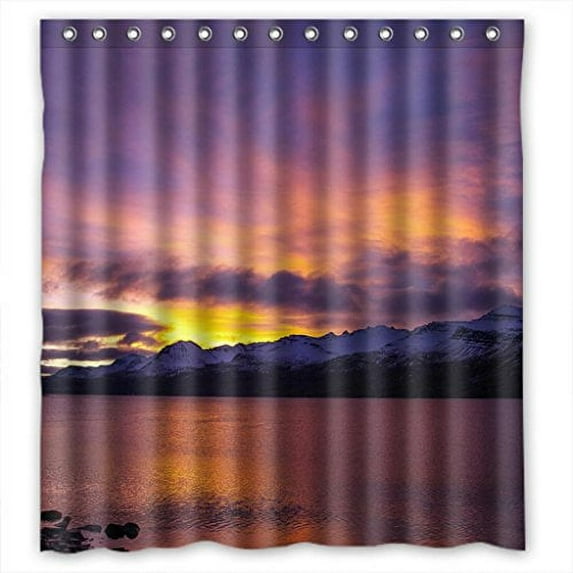 Libin Sunset Sky Waterfall River Snow Mountains Scene Shower Curtain Polyester Fabric Bathroom Decorative Curtain Size 66x72 Inches