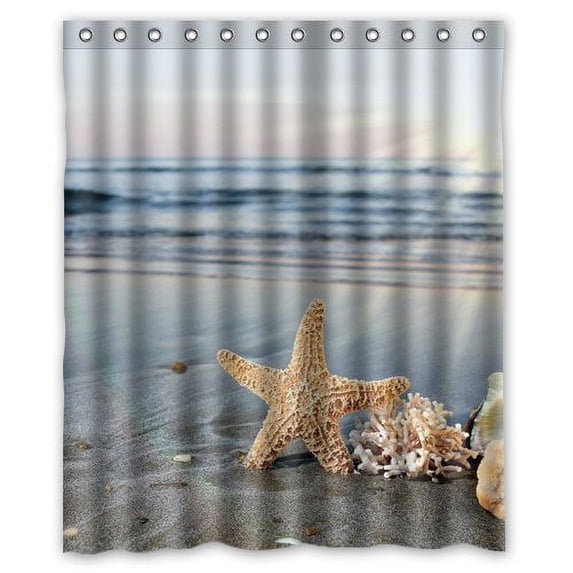 Libin Sunshine Sea Beach Waves Seashells Starfish Shower Curtain Polyester Fabric Bathroom Decorative Curtain Size 60x72 Inches