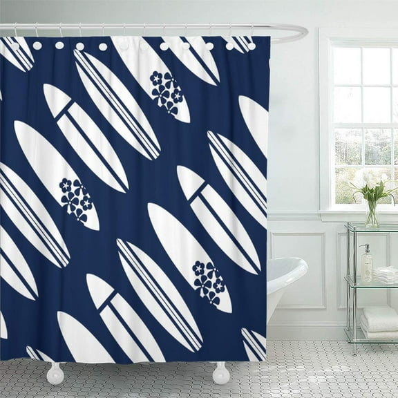 Libin Surfer Surfing in Blue and Surfboards Beach Summer Shower Curtain 60x72 inch