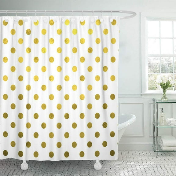 Libin Swiss Gold Leaf Polka Dot on White Pattern Shower Curtain 60x72 inch