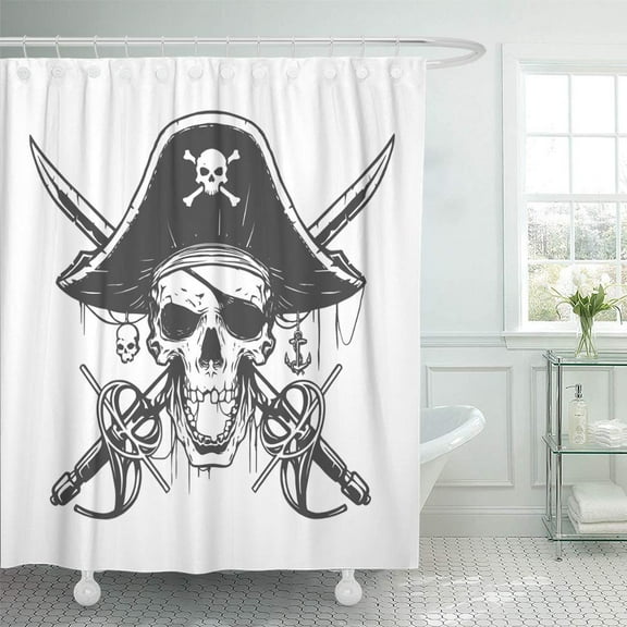 Libin Sword Skull Pirate Flag Hat Tattoo Anchor Caribbean Vintage Shower Curtain 60x72 inch