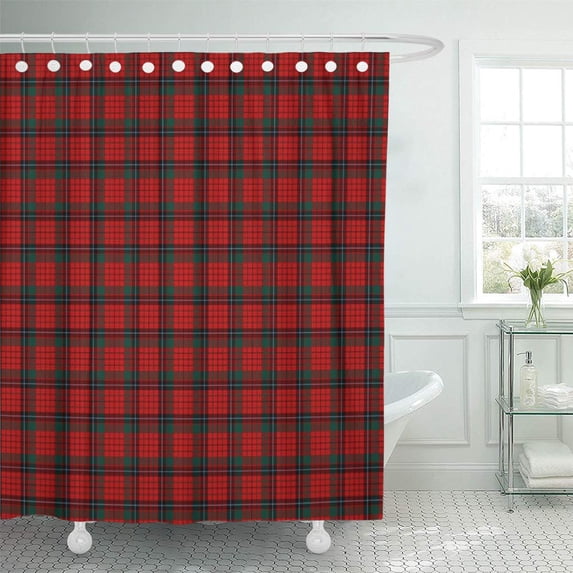 Libin Tartan Red Black and Green Nicolson Scottish Plaid Macnichol Shower Curtain 66x72 inch