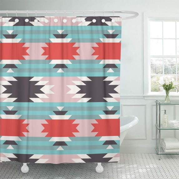 Libin Teal Pretty Aztec Tribal Pattern Pink Festive Shower Curtain 66x72 inch