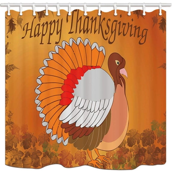 Libin Thanksgiving Cartoon Turkey And Leaves Polyester Fabric Bathroom Shower Curtain 66x72 inches