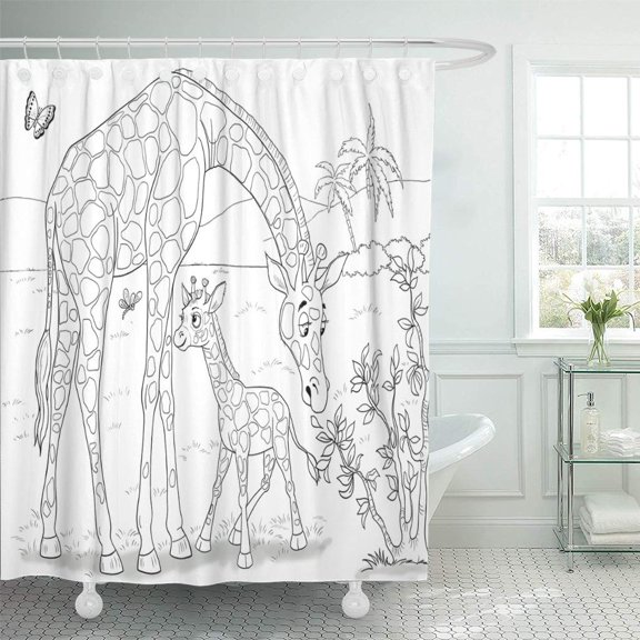 Libin The Zoo of Africa Giraffes Cute Mother Shower Curtain 66x72 inch