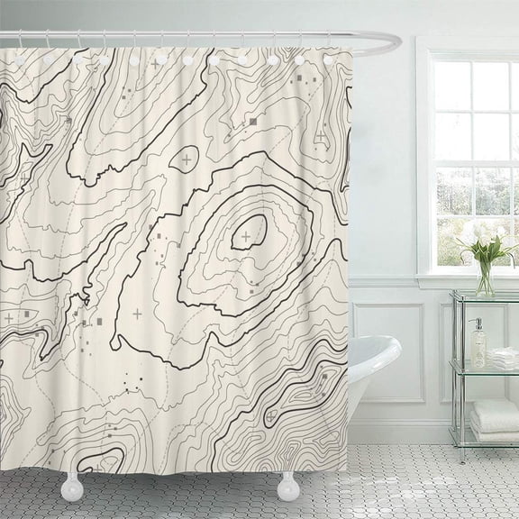 Libin Topographic Map Space for Copy Line Topography Contour Geographic Shower Curtain 66x72 inch