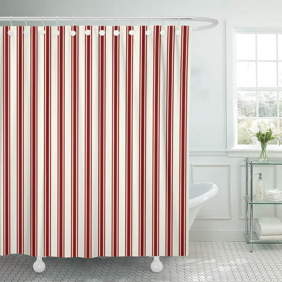 Libin Traditional Classic Ticking Stripe Pattern Red and Vintage Shower Curtain 66x72 inch