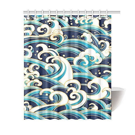 Libin Traditional Ocean Waves Foam SplashesShower Curtain Bathroom Decor 60x72 Inch