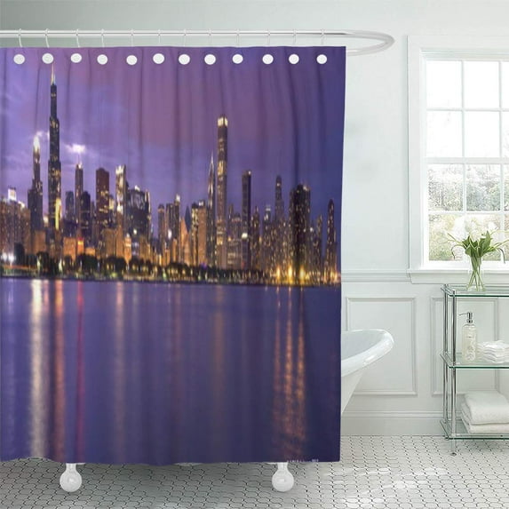 Libin Tranquil Chicago Skyline Scene City Architecture Travel Destinations Panoramic Shower Curtain 66x72 inch