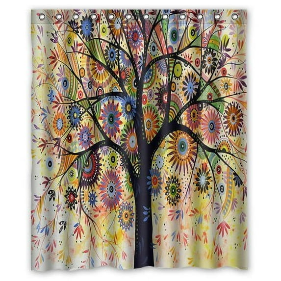 Libin Tree of Life Watercolor Shower Curtain Polyester Fabric Bathroom Decorative Curtain Size 60x72 Inches