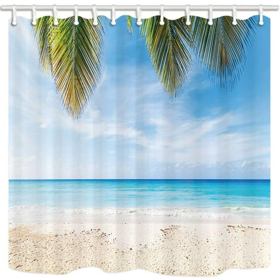 Libin Tropical Island Beachfor Palm Tree Branches over Blue Sky Polyester Fabric Bathroom Shower Curtain 66x72 inches