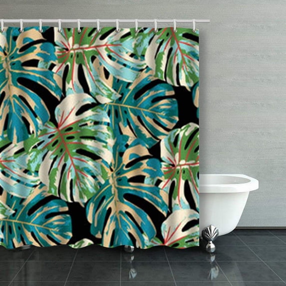 Libin Tropical Leaves Seamless Texture Bright Hand Tree Pattern Shower Curtains Bathroom Curtain 66x72 Inch