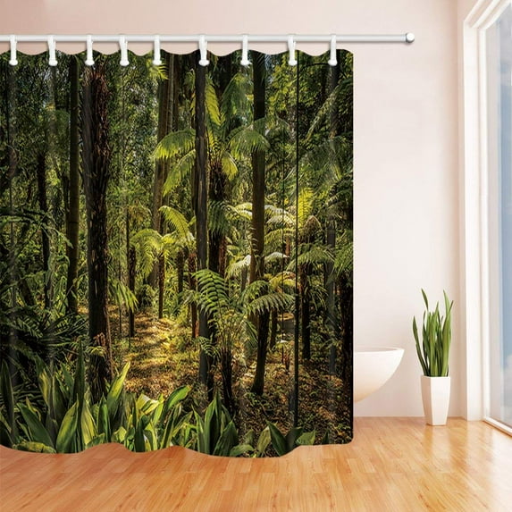 Libin Tropical Rainforest with Sunlight Polyester Fabric Bathroom Shower Curtain 66x72 inches