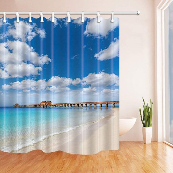 Libin Tropical Seaside Decor Pier and Beach in Floridafor Polyester Fabric Bathroom Shower Curtain 66x72 inches