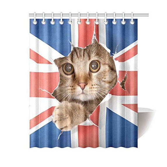 Libin UK Union Jack Cat Kitten Polyester Fabric Shower Curtain Bathroom Sets Home Decor 60x72 Inches
