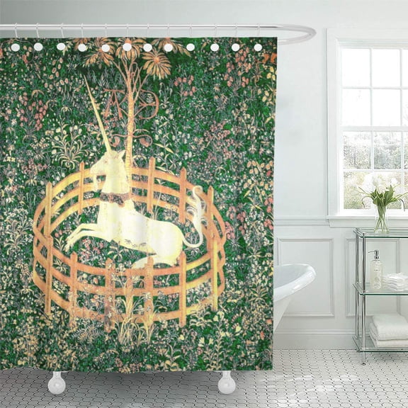 Libin Unicorn in Captivity Mythical Creatures Mythology Medieval Renaissance Shower Curtain 60x72 inch
