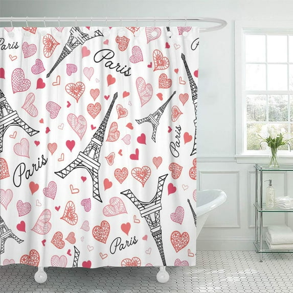 Libin Vector Eifel Tower Paris Seamless Repeat Pattern Bursting St Shower Curtain 60x72 inch