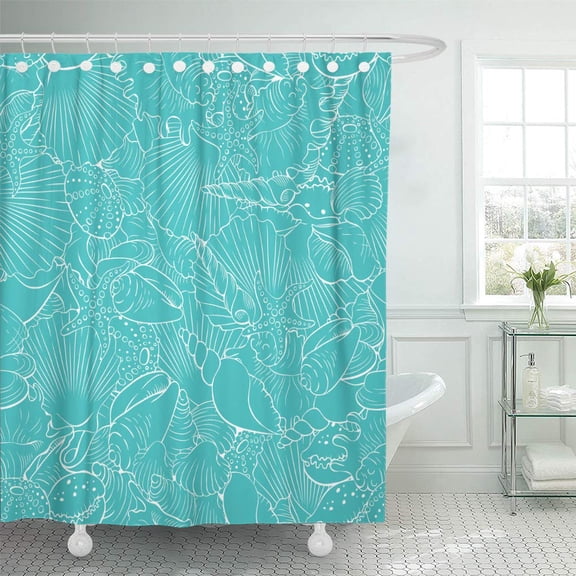 Libin Vector Seamless Pattern of Fine Sea Shells Tropical Abstract Starfish Shower Curtain 66x72 inch