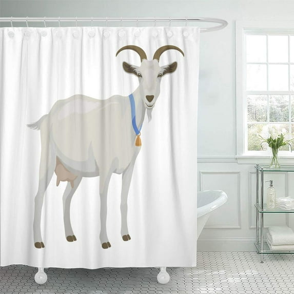 Libin Vector White Goat Golden Bell Side View Isolated Milk Shower Curtain 66x72 inch