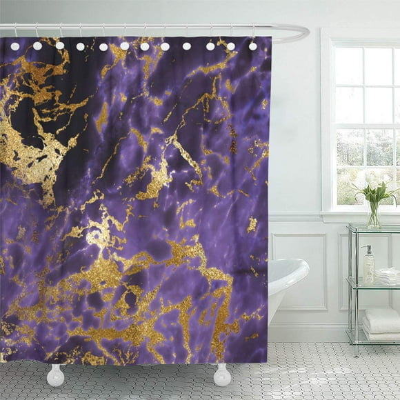 Libin Veneer Purple Black Marble Faux Dramatic Elegant Swirl Shower Curtain 60x72 inch