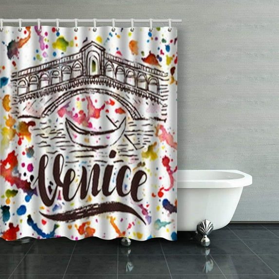 Libin Venice Label Hand Drawn Rialto Bridge Watercolor Shower Curtains Bathroom Curtain 60x72 Inch