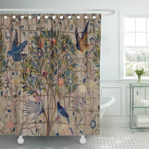 Libin Victorian Vintage Pomegranates on Trellis William Morris Antique Nature Shower Curtain 60x72 inch